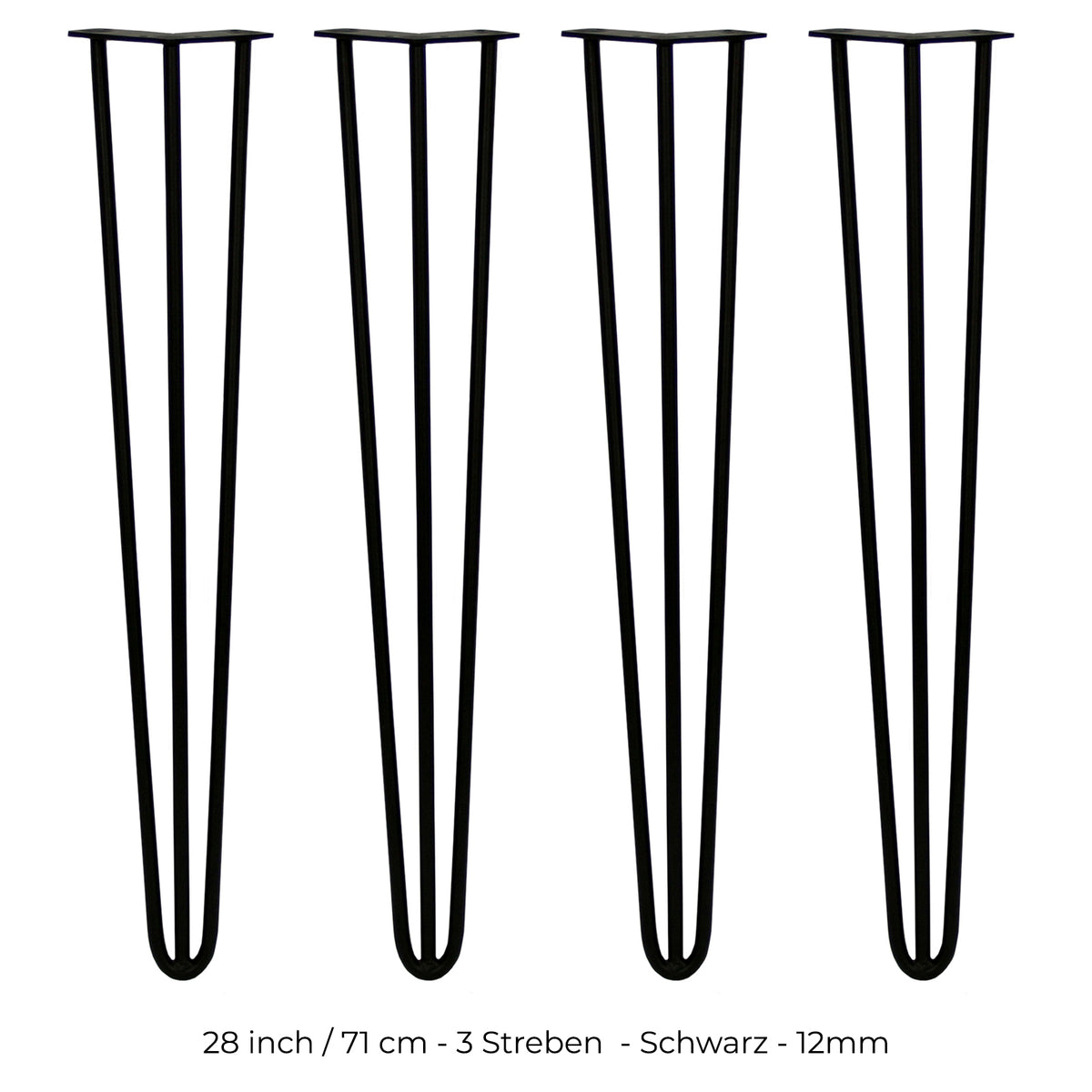 Schwarze Hairpin Tischbeine mit 3 Streben, 71 cm hoch, aus robustem Metall, ideal für moderne Möbelgestaltungen und DIY-Projekte