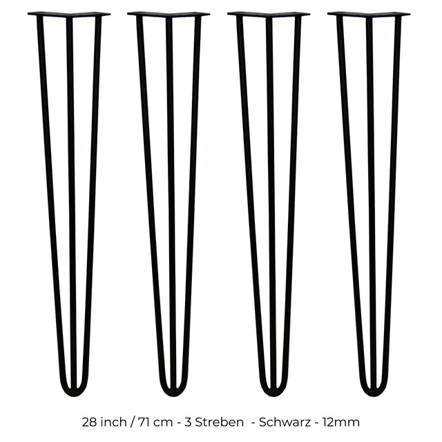 Schwarze Hairpin Tischbeine mit 3 Streben, 71 cm hoch, aus robustem Metall, ideal für moderne Möbelgestaltungen und DIY-Projekte