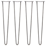 Vier 71 cm hohe Hairpin Tischbeine aus Rohstahl mit zwei Streben, schlankes Design, matte Oberfläche und stabiler Konstruktion für Möbelprojekte