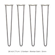 Vier 71 cm hohe Hairpin Tischbeine aus rohem Stahl mit zwei Streben, schlankem Design und einer Dicke von 12 mm, ideal für moderne Möbelprojekte