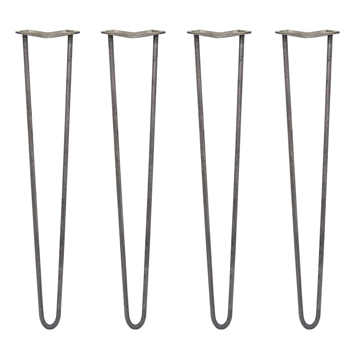 Vier 71 cm hohe Hairpin Tischbeine aus Rohstahl mit zwei Streben, schlankes, modernes Design, ideal für Möbelprojekte und DIY-Anwendungen