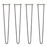 Vier 71 cm hohe Hairpin Tischbeine aus Rohstahl mit zwei Streben, schlankes, modernes Design, ideal für Möbelprojekte und DIY-Anwendungen