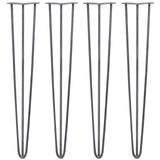 Vier 71 cm hohe Hairpin Tischbeine aus Rohstahl mit drei Streben, schlankes Design und robustes, industrielles Finish in mattem Schwarz