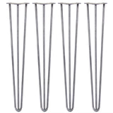 Vier 71 cm hohe Hairpin Tischbeine aus Rohstahl mit drei Streben, schlankem Design und robustem, industriellem Look für Möbelprojekte