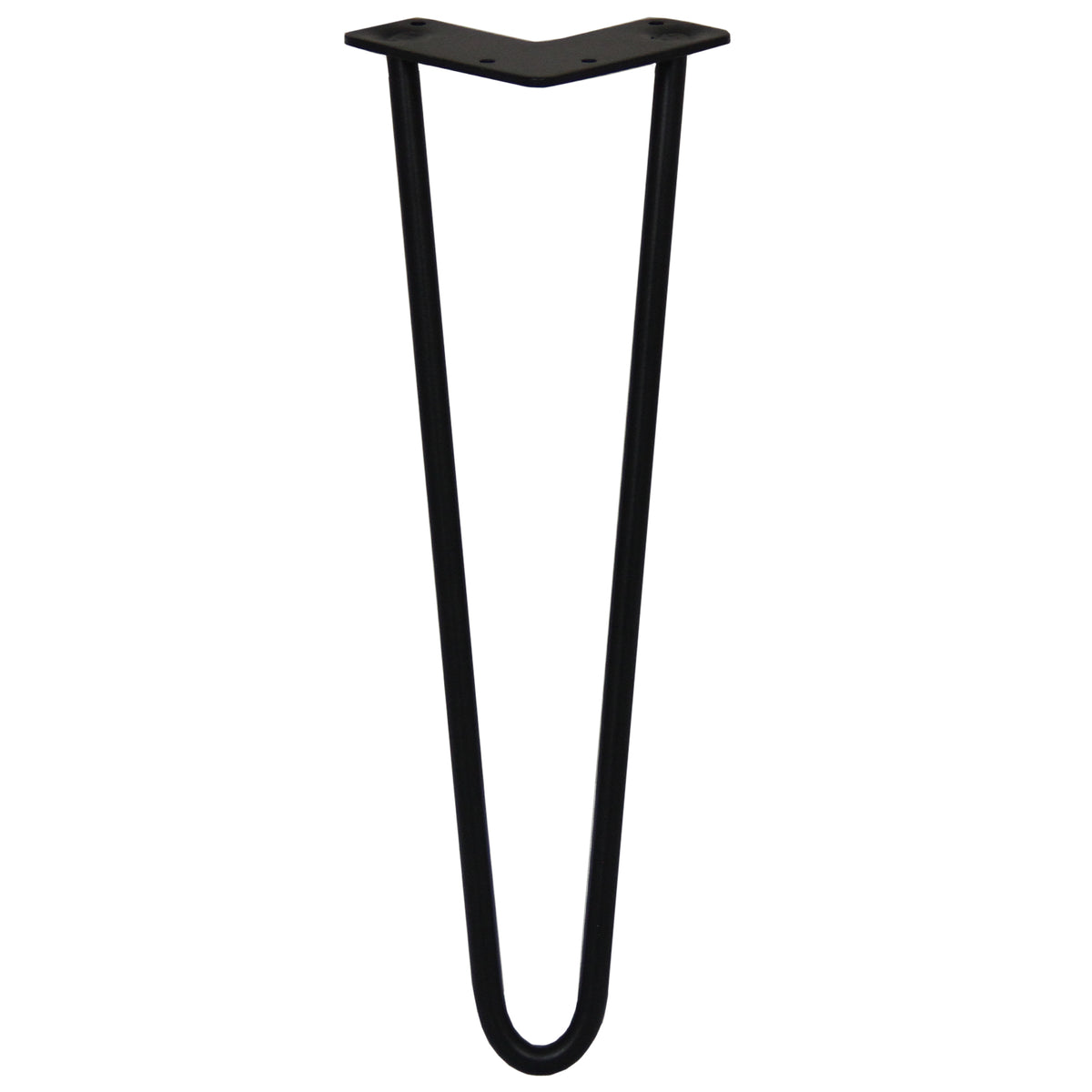 Schwarze Hairpin Tischbeine mit zwei Streben, 40,5 cm hoch und 12 mm dick, aus robustem Metall mit glatter, mattschwarzer Oberfläche
