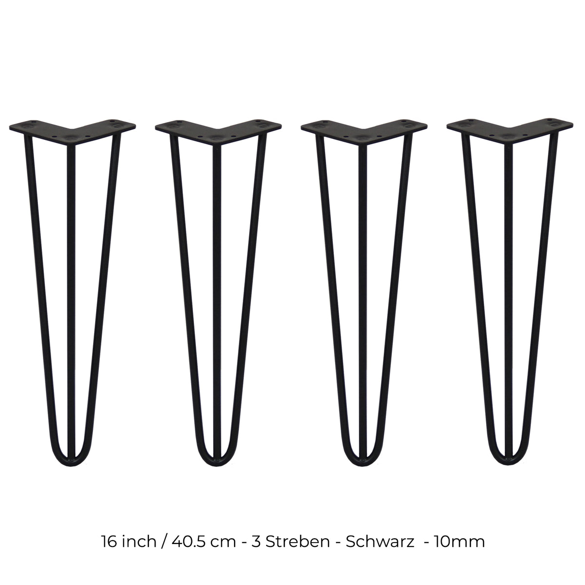 Schwarze Hairpin Tischbeine mit 3 Streben, 40,5 cm hoch, aus robustem Metall, ideal für moderne Möbelgestaltungen und DIY-Projekte
