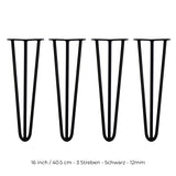 Schwarze Hairpin Tischbeine mit 2 Streben, 40,5 cm hoch und 12 mm dick, ideal für moderne Möbelgestaltungen und stabile Unterstützung