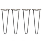 Vier 40,5 cm hohe Hairpin Tischbeine aus Rohstahl mit zwei Streben, schlankes, modernes Design in mattem Grau, ideal für DIY-Möbelprojekte