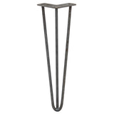 Schlichte, robuste Hairpin Tischbeine aus Rohstahl mit drei Streben, 40,5 cm hoch, in einem industriellen, metallischen Look