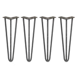 Vier robuste Hairpin Tischbeine aus Rohstahl, 40,5 cm hoch, mit drei Streben und 12 mm Durchmesser, ideal für moderne Möbelgestaltungen