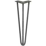 Schwarze Hairpin Tischbeine aus Rohstahl, 40,5 cm hoch, mit drei Streben und 12 mm Durchmesser, ideal für moderne Möbelgestaltungen