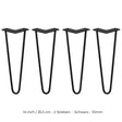 Schwarze Hairpin Tischbeine aus Metall, 35,5 cm hoch, mit zwei Streben und 10 mm dickem Material, ideal für moderne Möbelgestaltungen