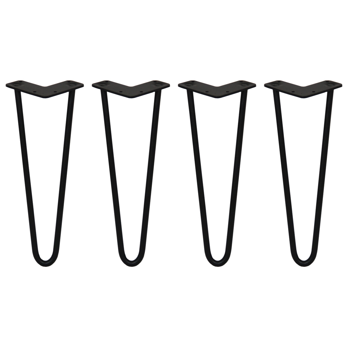 Schwarze Hairpin Tischbeine aus Metall, 35,5 cm hoch, mit zwei Streben und 12 mm Durchmesser, ideal für moderne Möbelgestaltungen