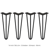 Schwarze 35,5 cm Hairpin Tischbeine mit 3 Streben aus robustem Metall, elegant geformt für moderne Möbelgestaltungen