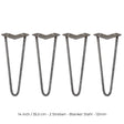 Vier 35,5 cm lange Hairpin Tischbeine aus rohem Stahl mit zwei Streben, in einer eleganten, minimalistischen Form und robustem, industriellem Look