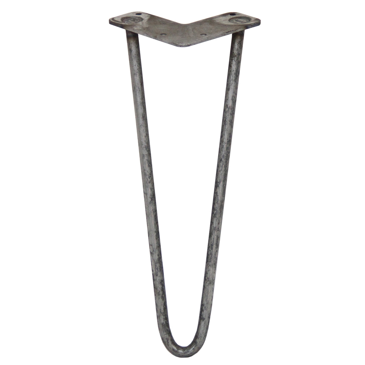 Rohstahl Hairpin Tischbein mit zwei Streben, 35,5 cm hoch, schlanke, geschwungene Form und robuste, industrielle Optik für Möbelprojekte