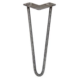 Rohstahl Hairpin Tischbein mit zwei Streben, 35,5 cm hoch, schlanke, geschwungene Form und robuste, industrielle Optik für Möbelprojekte