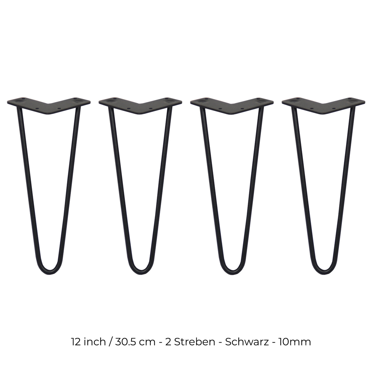 Schwarze Hairpin Tischbeine aus Metall mit zwei Streben, 30,5 cm hoch, elegant geformt, ideal für DIY-Möbelprojekte und moderne Einrichtung