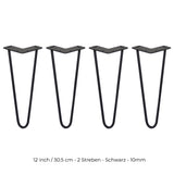 Schwarze Hairpin Tischbeine aus Metall mit zwei Streben, 30,5 cm hoch, elegant geformt, ideal für DIY-Möbelprojekte und moderne Einrichtung