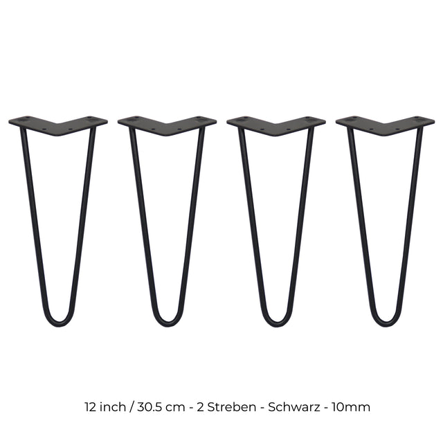 Schwarze Hairpin Tischbeine aus Metall mit zwei Streben, 30,5 cm hoch, elegant geformt, ideal für DIY-Möbelprojekte und moderne Einrichtung