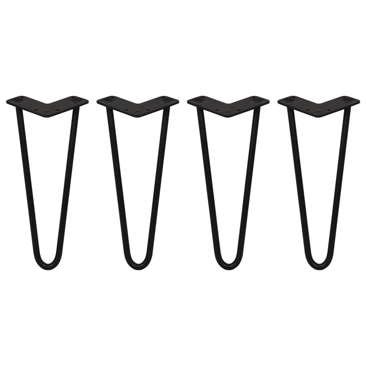 Schwarze Hairpin Tischbeine aus Metall mit zwei Streben, 30,5 cm hoch und 12 mm dick, ideal für moderne Möbelgestaltungen