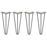 Vier 30,5 cm hohe Hairpin Tischbeine aus robustem, silberfarbenem Metall mit drei Streben und 10 mm Durchmesser, ideal für moderne Möbelprojekte