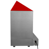 Moderner KuKoo Gastro Hot Dog Wärmer mit glänzendem Edelstahlgehäuse und rotem, dreieckigem Deckel, ideal für Gastronomie und Events