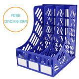 Blauer Aktenschrank aus Stahl mit vier Fächern, ideal zur Aufbewahrung von Dokumenten, stabil und modern, perfekt für Büros oder Home-Office