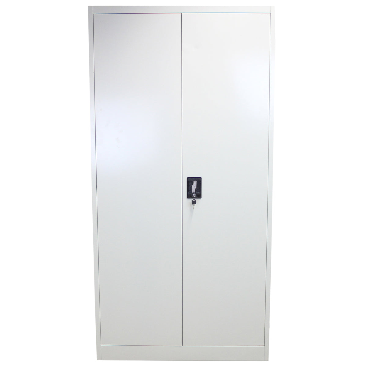 Abschließbarer Aktenschrank in elegantem Weiß, 180 cm hoch, mit glatten Oberflächen und einem zentralen Schloss für Sicherheit und Ordnung