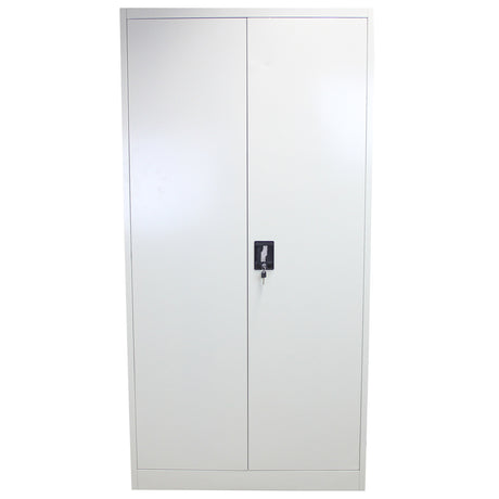 Abschließbarer Aktenschrank in elegantem Weiß, 180 cm hoch, mit glatten Oberflächen und einem zentralen Schloss für Sicherheit und Ordnung