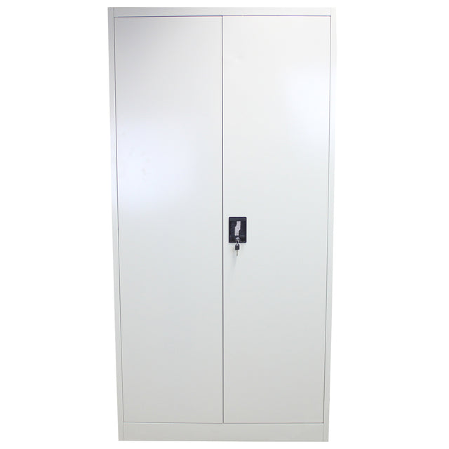 Abschließbarer Aktenschrank in elegantem Weiß, 180 cm hoch, mit glatten Oberflächen und einem zentralen Schloss für Sicherheit und Ordnung