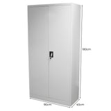 Abschließbarer Aktenschrank in elegantem Weiß, 180 cm hoch, 90 cm breit und 40 cm tief, mit glatter Oberfläche und robustem Schloss für Sicherheit