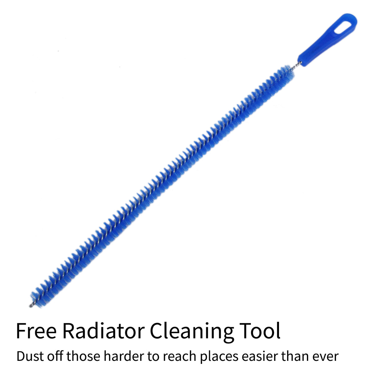 Langer blauer Heizkörperreinigungsbürste mit flexibler Borstenstruktur, ideal zum Entfernen von Staub in schwer zugänglichen Bereichen
