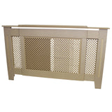 Heizkörperverkleidung aus unbehandeltem Holz, 1400mm-1920mm, mit dekorativem Gitterdesign, hellbeige Farbe und glatter Oberfläche