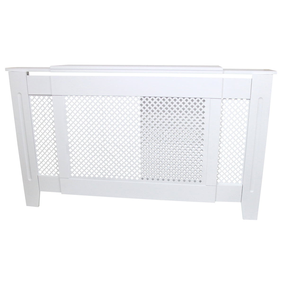 Weiße Heizkörperverkleidung mit einem modernen, perforierten Design, 1400mm x 1920mm, aus robustem Material, ideal zur Raumgestaltung und Wärmeverteilung