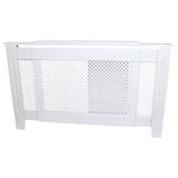 Weiße Heizkörperverkleidung mit einem modernen, perforierten Design, 1400mm x 1920mm, aus robustem Material, ideal zur Raumgestaltung und Wärmeverteilung