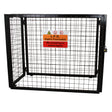 Robustes, schwarzes Gasflaschen-Depot aus Metall mit Gitterstruktur, Sicherheitswarnschild und abschließbarem Zugang, ideal für die Lagerung von Gasflaschen