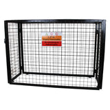 Schwarzes, robustes Gasflaschen-Depot aus Metallgitter mit Warnschild für flammable Gase, ideal zur sicheren Lagerung von Gasflaschen