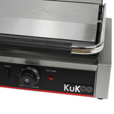 Edelstahl Panini Grill mit glatter und gerillter Oberfläche, Temperaturregler, Power- und Hot-Light-Anzeige, modernes Design in Silber und Schwarz