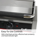Edelstahl Panini Grill mit glatter und gerillter Platte, einfache Steuerung, Temperaturregler und Kontrollleuchte für optimale Nutzung