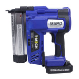 Elektrische Nagelpistole in Blau mit ergonomischem Griff, Akku und Druckluftfunktion, ideal für präzises Nageln und Handwerksprojekte