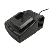 Schwarzer Akku-Ladegerät mit zwei LED-Anzeigen, kompakt und robust, ideal für die 2 in 1 elektrische Nagelpistole und Elektrotacker