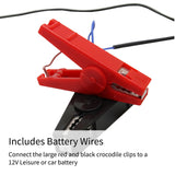 Rote und schwarze Krokodilklemmen zum Anschluss an eine 12V-Batterie, robustes Material, ideal für den Einsatz mit dem T-Mech Weidezaungerät