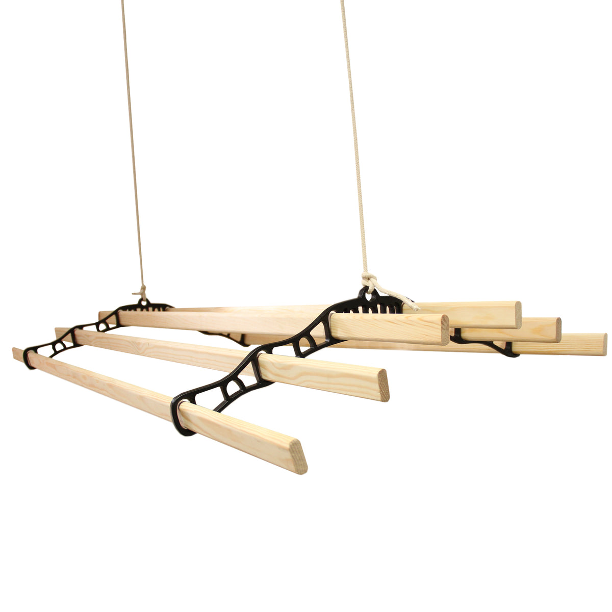 Deckentrockner aus Holz in Schwarz, 2,4 m lang, mit robusten Holzstangen und stabiler Halterung, ideal zum Wäschetrocknen in Innenräumen