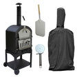 Schwarzer KuKoo Outdoor Pizzaofen mit Edelstahlfront, Pizzaschaufel, Pizzaschneider und Allwetterschutz, ideal für Garten und Terrasse