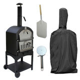 Schwarzer KuKoo Outdoor Pizzaofen mit Edelstahlfront, Pizzaschaufel, Pizzaschneider und Allwetterschutz, ideal für Garten und Terrasse