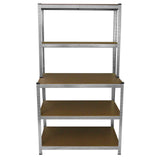 Robuste Monster Racking Galwix Werkbank aus Metall mit vier stabilen Regalböden in Holzoptik, ideal für Werkstätten und Lagerräume