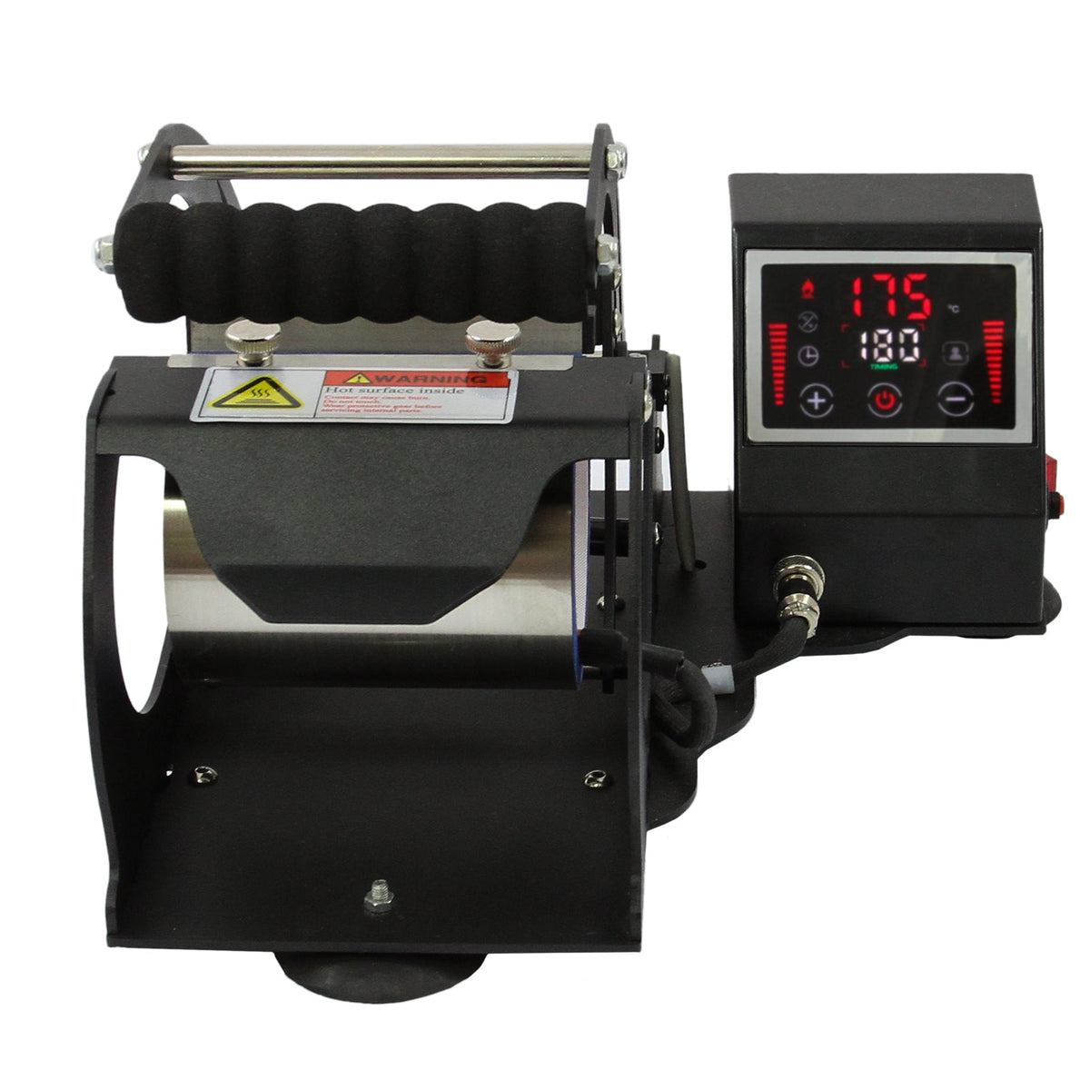 Sublimationsbecherpresse in Schwarz mit digitalem Display, rutschfestem Griff und präziser Temperatureinstellung für kreative Druckprojekte