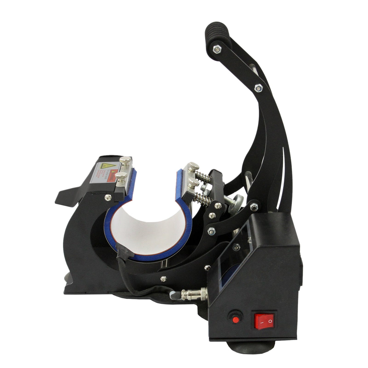 Schwarze PixMax Sublimationsbecherpresse mit ergonomischem Griff, präzisen Einstellknöpfen und stabiler Basis für gleichmäßige Druckergebnisse