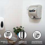 Silberner MAXBLAST Händetrockner mit HEPA-Filter, kompakt, modern, ideal für hygienische Badezimmer, trocknet Hände in 7 Sekunden